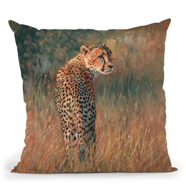 Cheetah Last Light Throw Pillow By David Stribbling