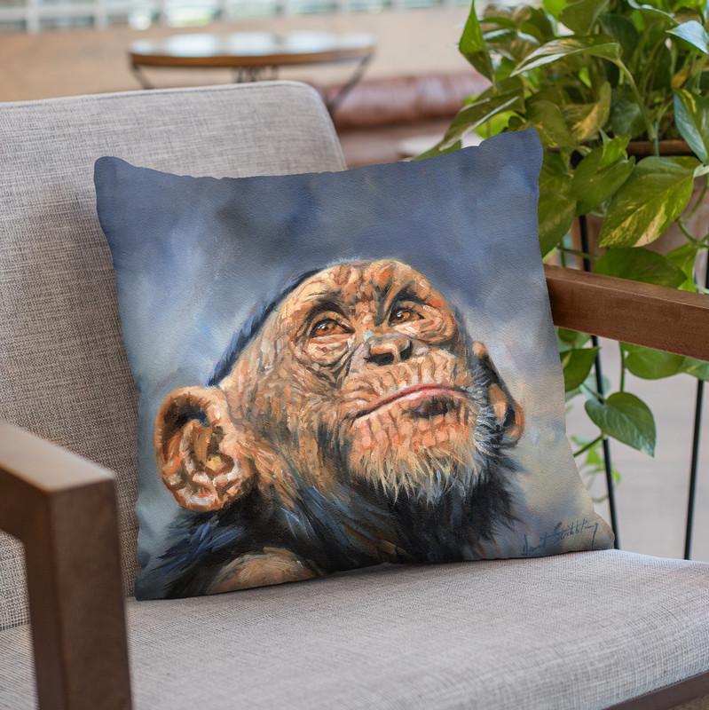 Chimp Looking Up Throw Pillow By David Stribbling