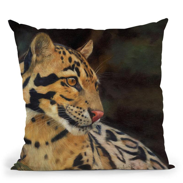 Clouded Leopard Portrait Throw Pillow By David Stribbling