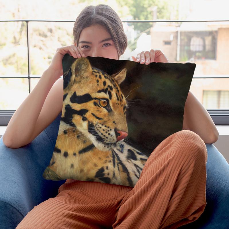 Clouded Leopard Portrait Throw Pillow By David Stribbling