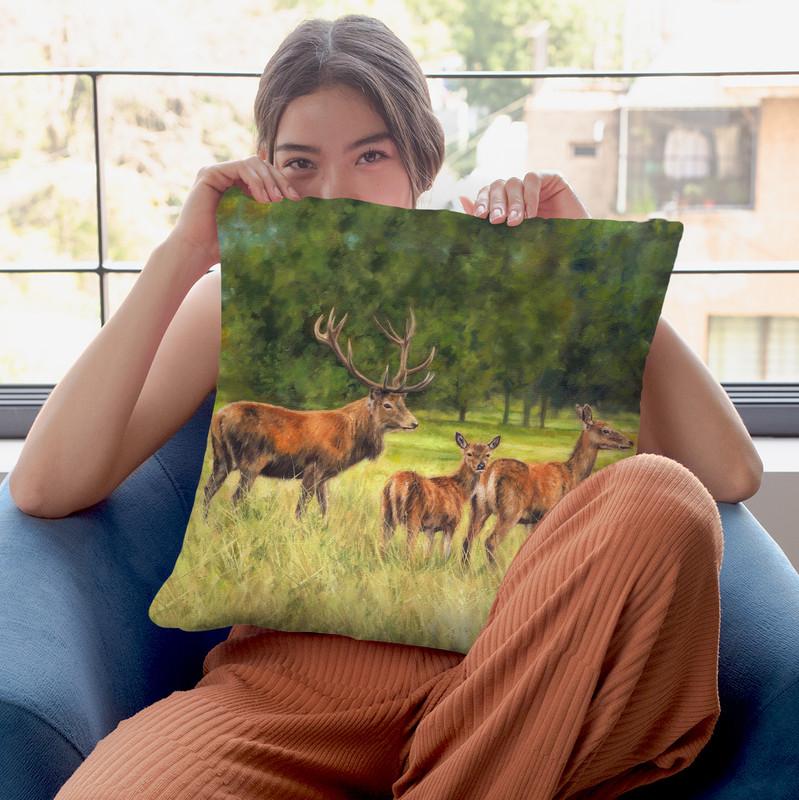 Deer Family Throw Pillow By David Stribbling