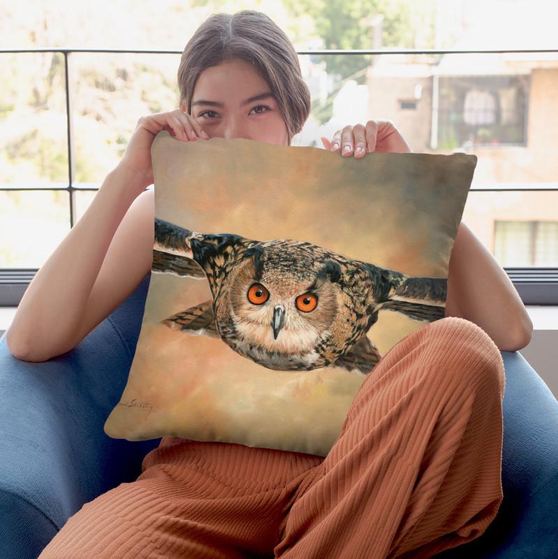 Eagle Owl Throw Pillow By David Stribbling