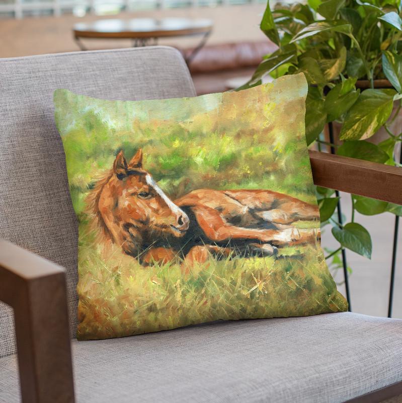 Foal Laying Down Throw Pillow By David Stribbling
