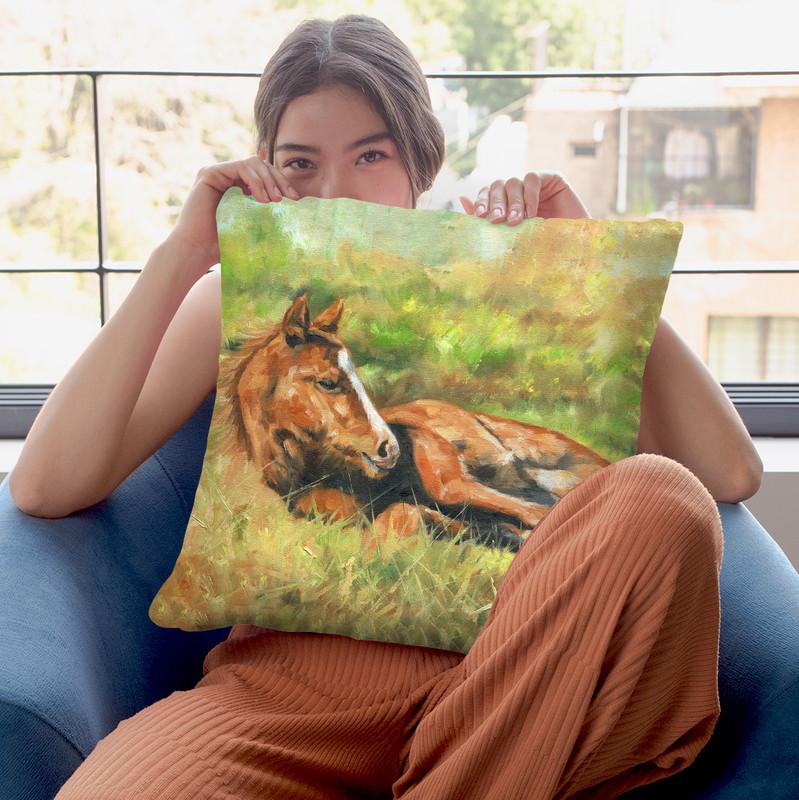 Foal Laying Down Throw Pillow By David Stribbling