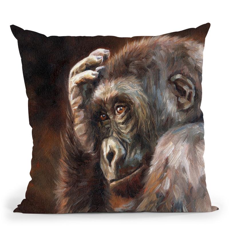 Gorilla Thinking Throw Pillow By David Stribbling
