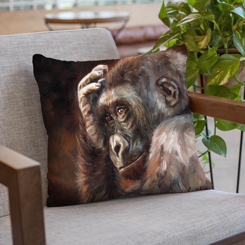 Gorilla Thinking Throw Pillow By David Stribbling