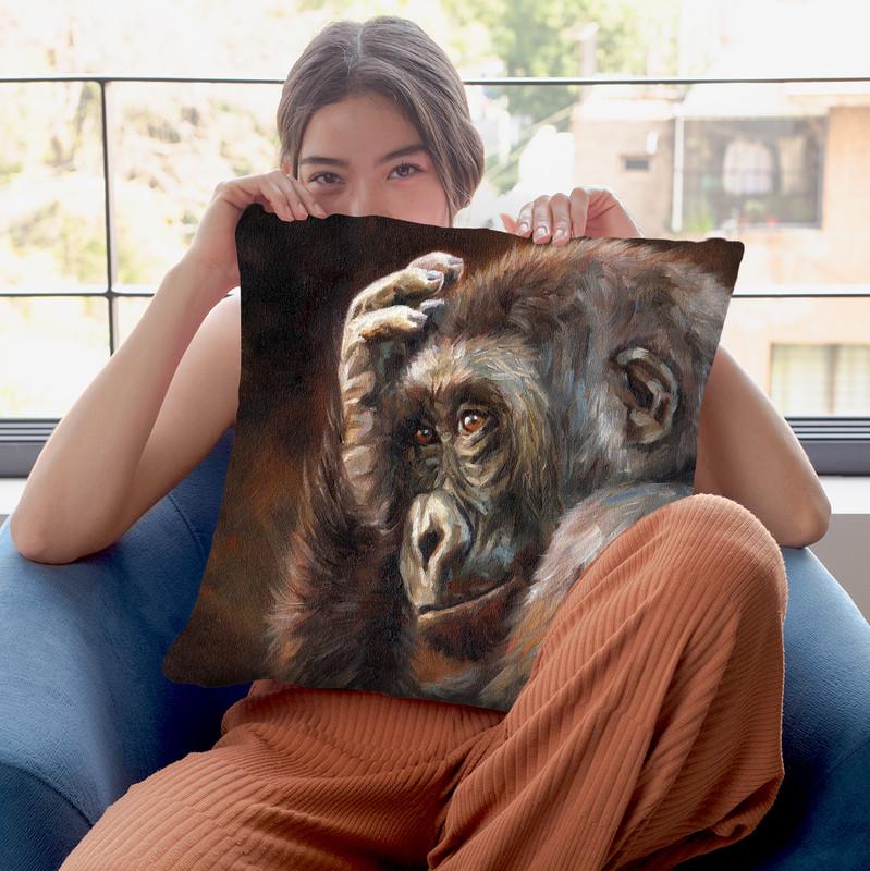 Gorilla Thinking Throw Pillow By David Stribbling