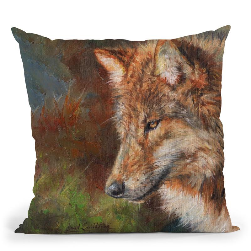Grey Wolf Face Throw Pillow By David Stribbling