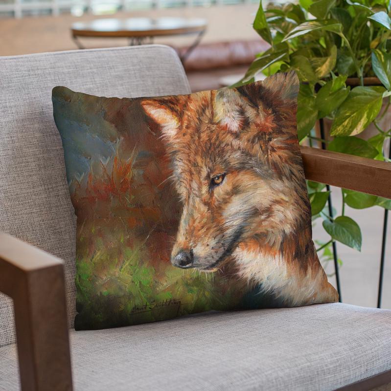 Grey Wolf Face Throw Pillow By David Stribbling