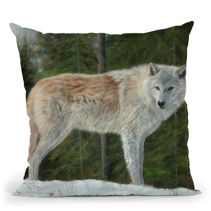 Grey Wolf In Snow Throw Pillow By David Stribbling