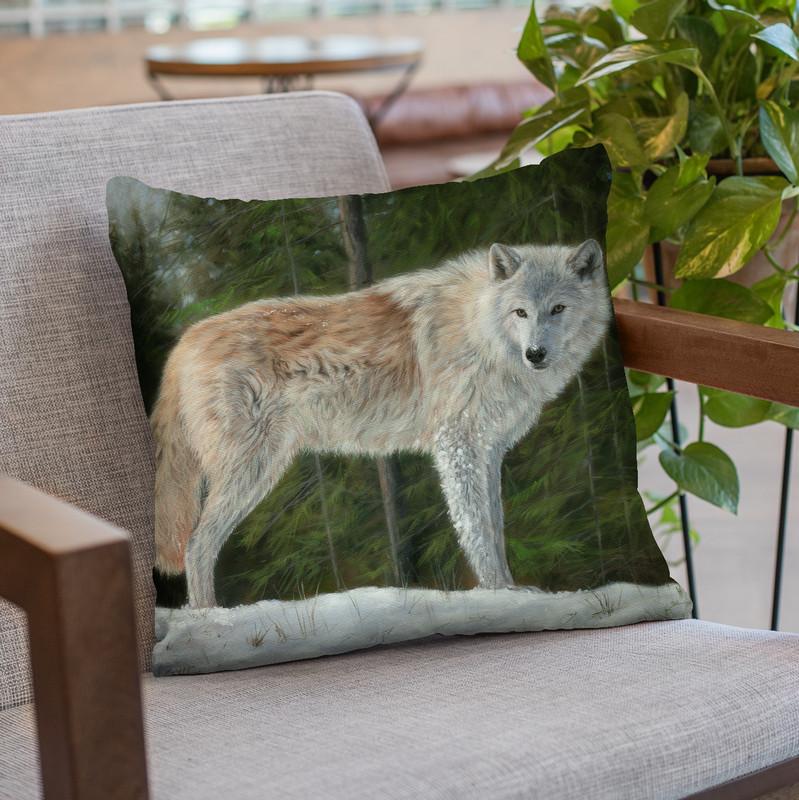 Grey Wolf In Snow Throw Pillow By David Stribbling