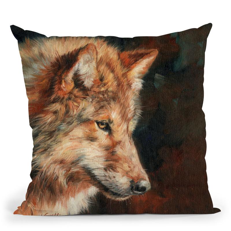 Grey Wolf Portrait Throw Pillow By David Stribbling