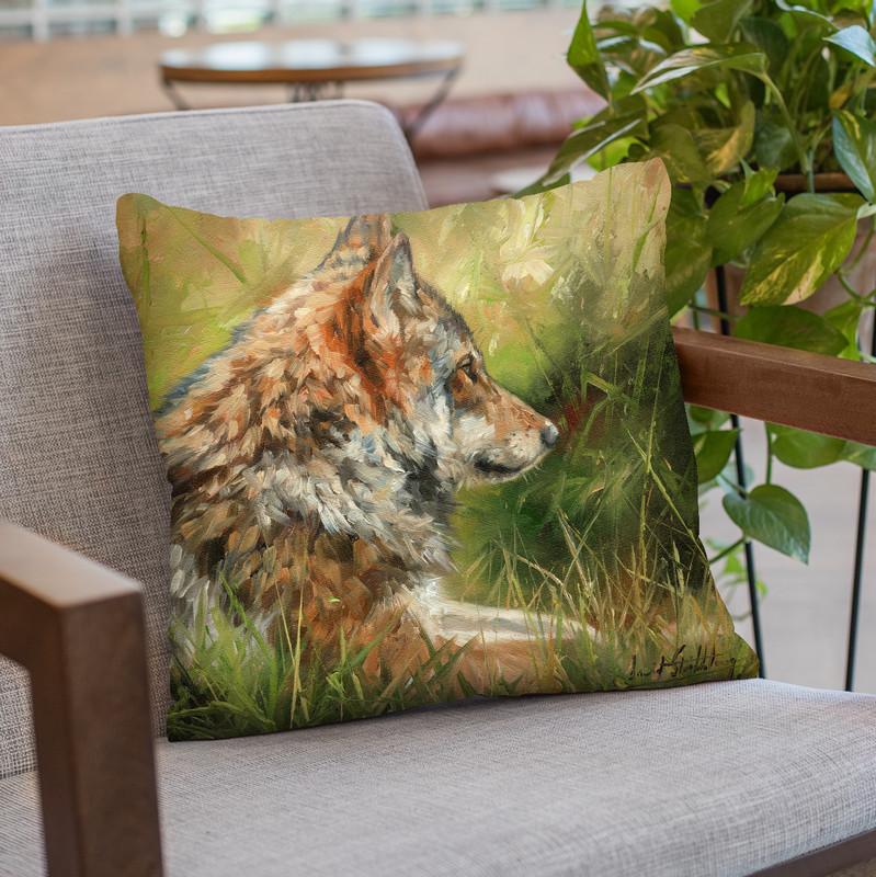 Grey Wolf Study Throw Pillow By David Stribbling