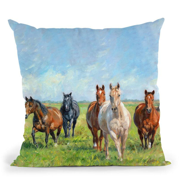 Horses In A Field Throw Pillow By David Stribbling