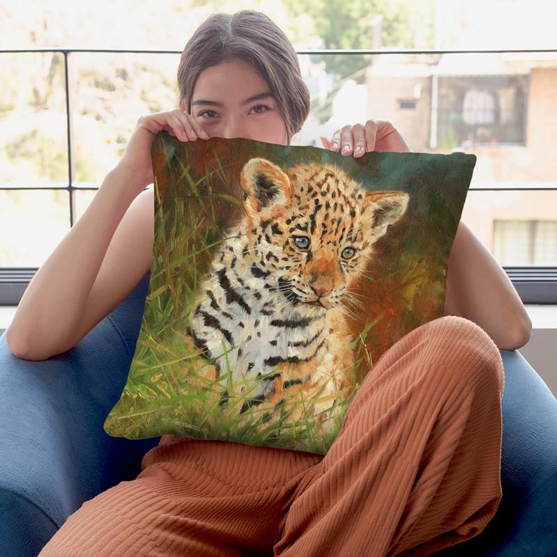 Jaguar Cub Throw Pillow By David Stribbling