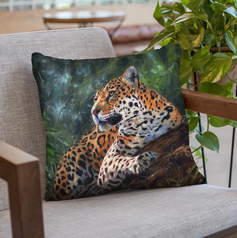 Jaguar In Tree Throw Pillow By David Stribbling