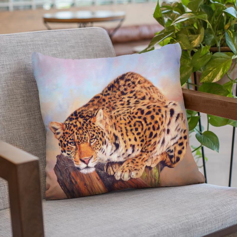 Jaguar On Tree Stump Throw Pillow By David Stribbling