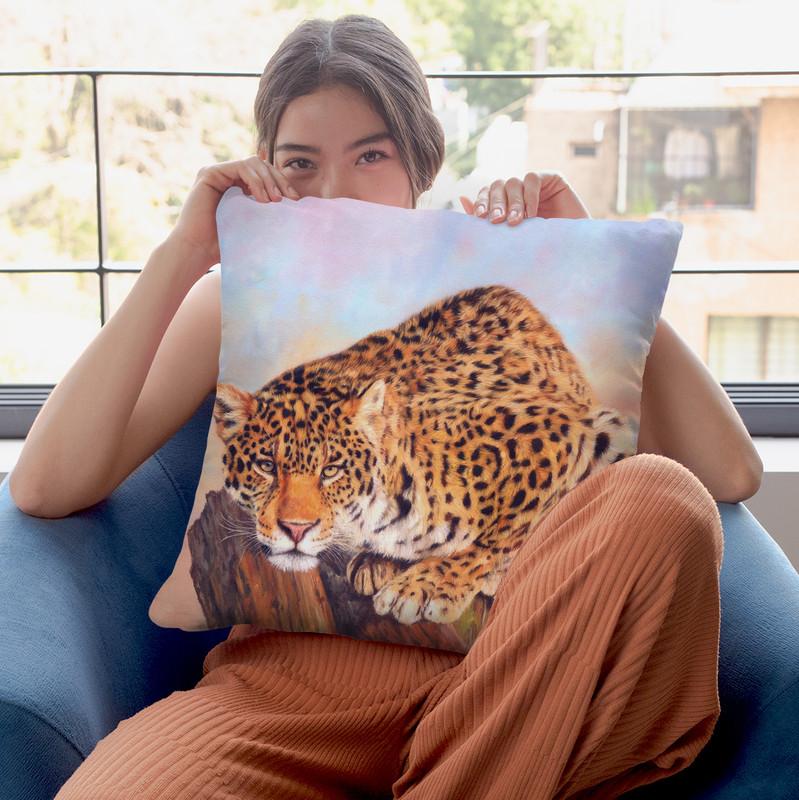 Jaguar On Tree Stump Throw Pillow By David Stribbling