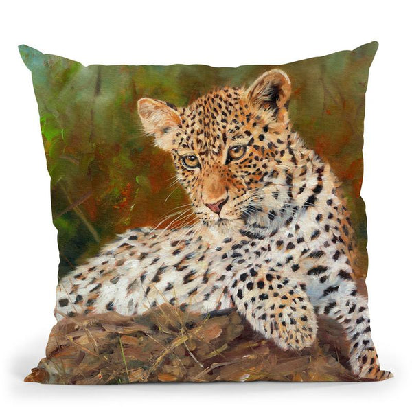 Leopard Cub Throw Pillow By David Stribbling