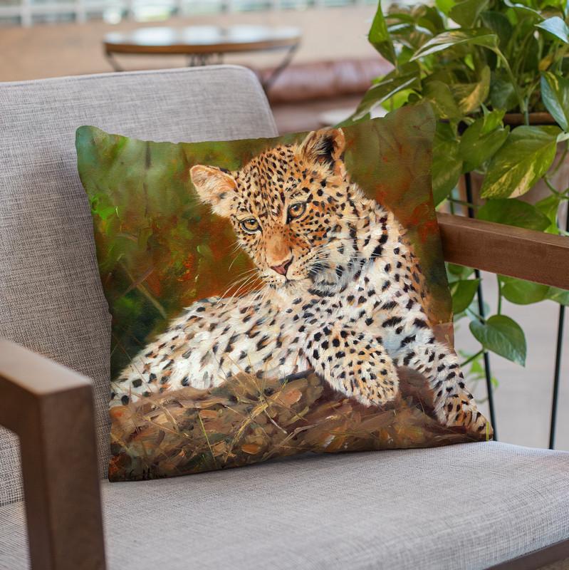 Leopard Cub Throw Pillow By David Stribbling