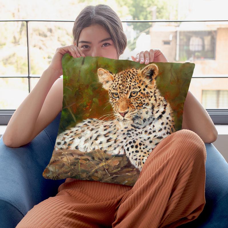 Leopard Cub Throw Pillow By David Stribbling