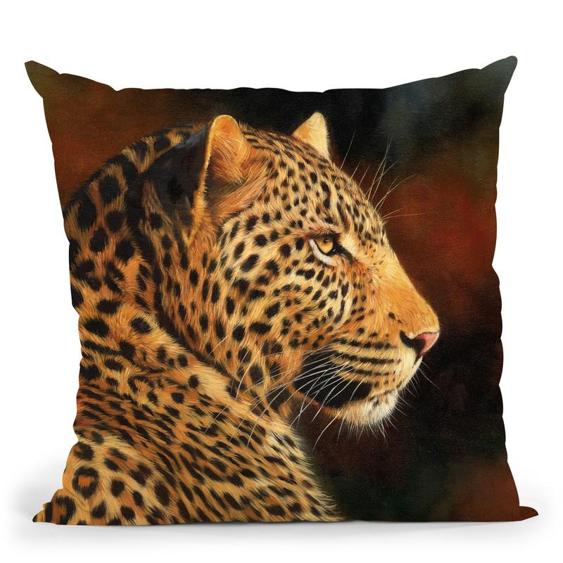 Leopard Looking Right Throw Pillow By David Stribbling