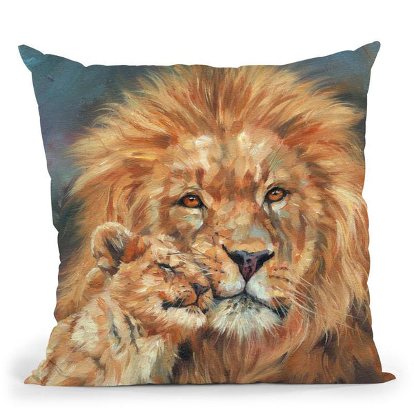 Lion And His Cub Throw Pillow By David Stribbling