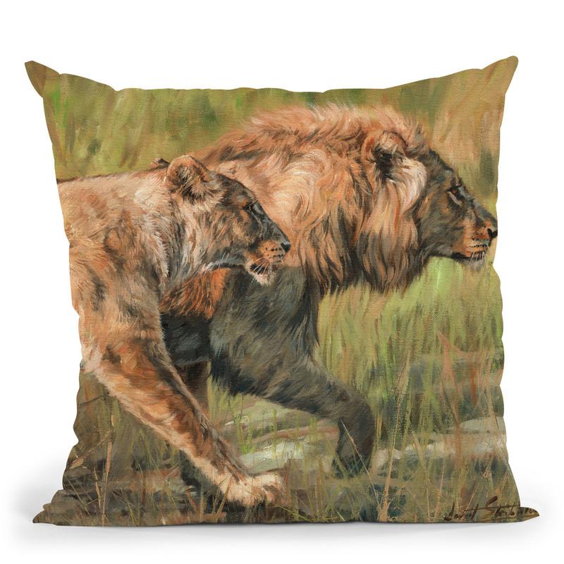 Lion And Lioness Throw Pillow By David Stribbling
