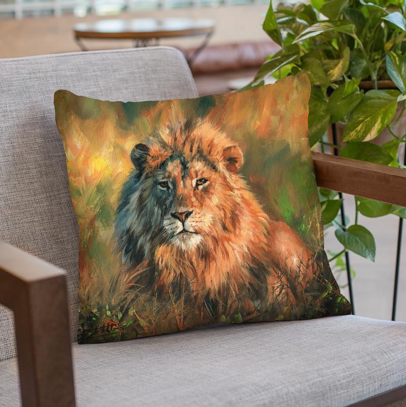 Lion At Sunset Throw Pillow By David Stribbling