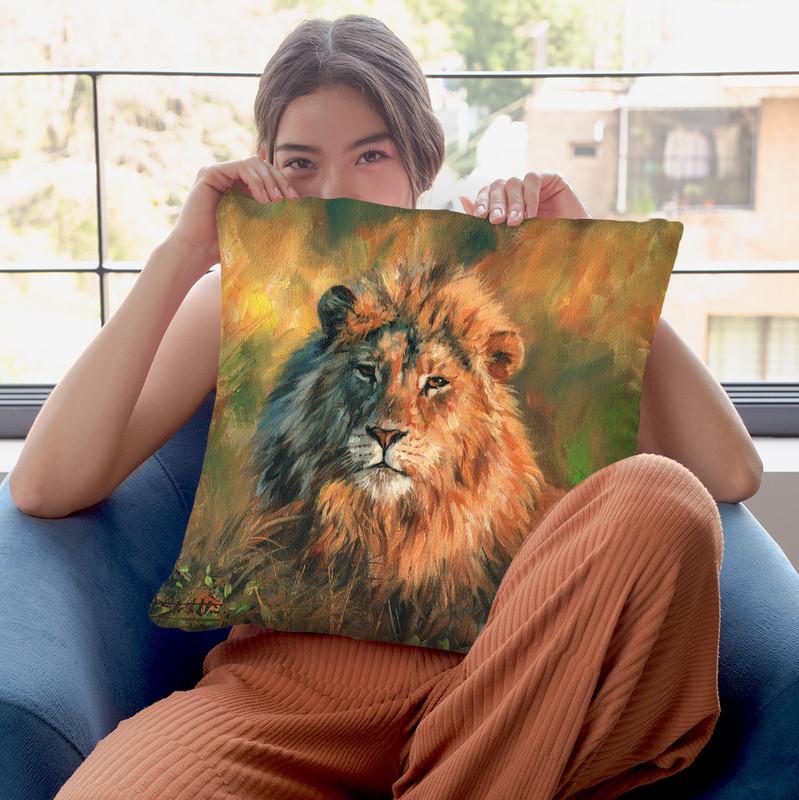 Lion At Sunset Throw Pillow By David Stribbling