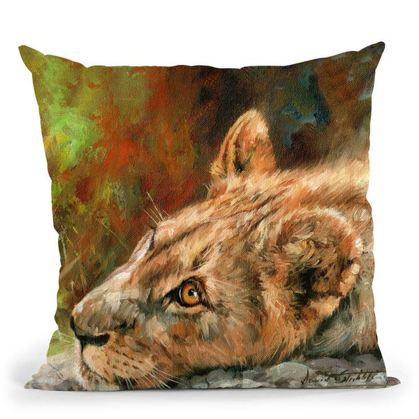 Lion Cub Laying Throw Pillow By David Stribbling