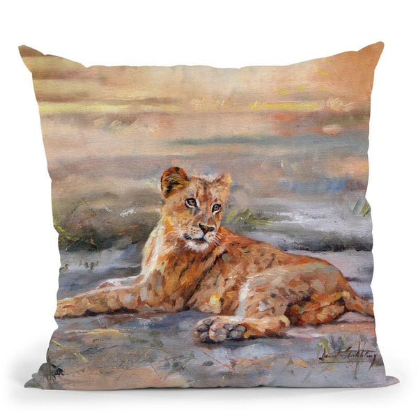 Lion Cub Resting Throw Pillow By David Stribbling