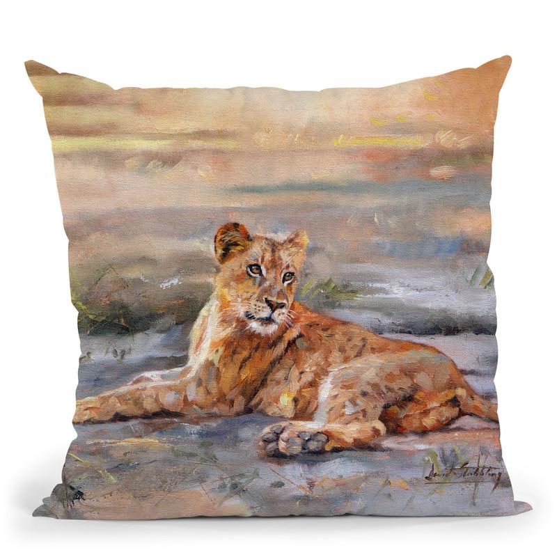 Lion Cub Resting Throw Pillow By David Stribbling