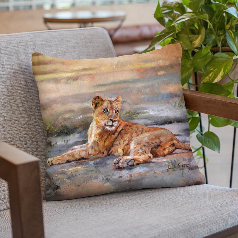 Lion Cub Resting Throw Pillow By David Stribbling