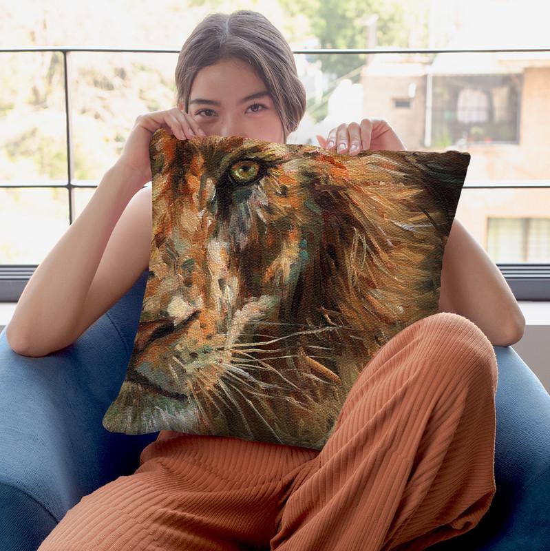 Lion Half Face Throw Pillow By David Stribbling