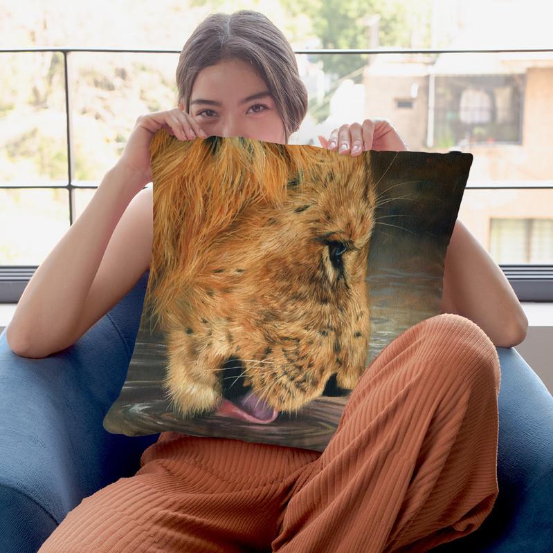 Lion Head Drinking Throw Pillow By David Stribbling