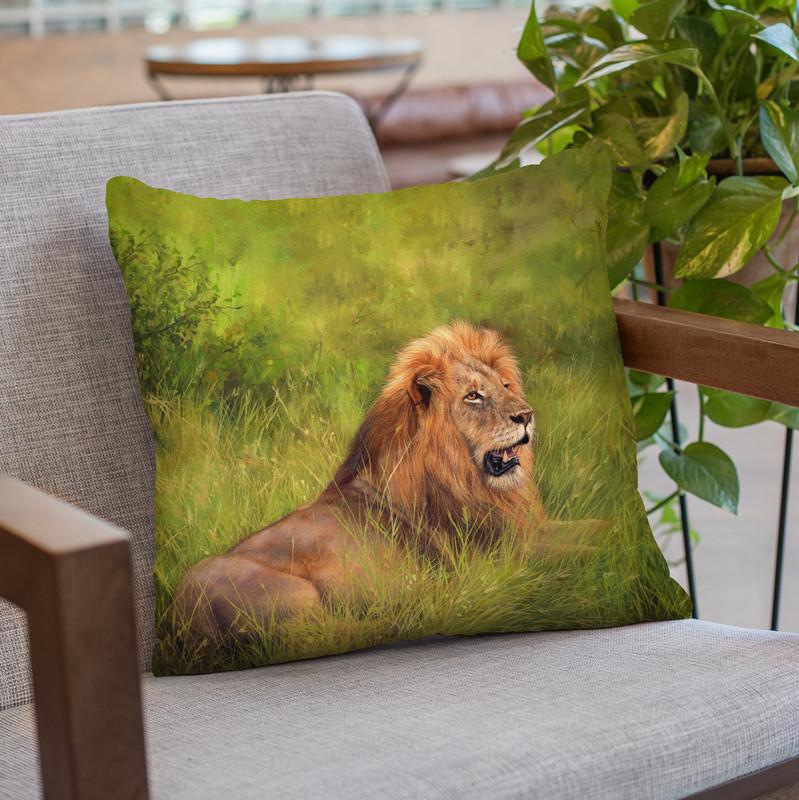 Lion In Grass Throw Pillow By David Stribbling