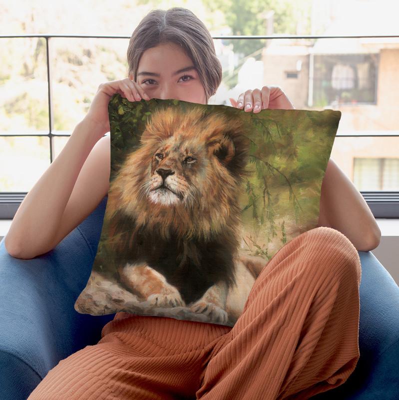 Lion Laying Down Throw Pillow By David Stribbling