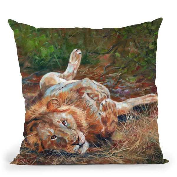 Lion On Back Throw Pillow By David Stribbling