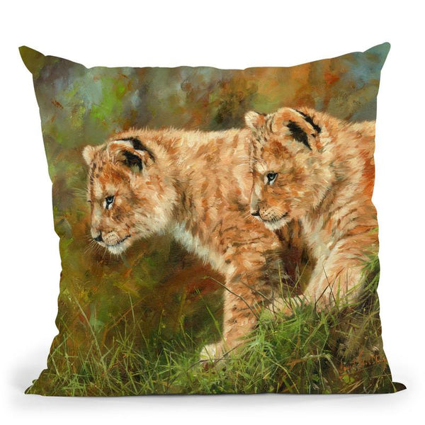 Lion Siblings Throw Pillow By David Stribbling