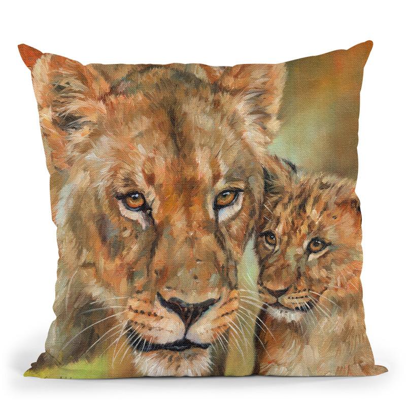 Lioness And Cub Throw Pillow By David Stribbling