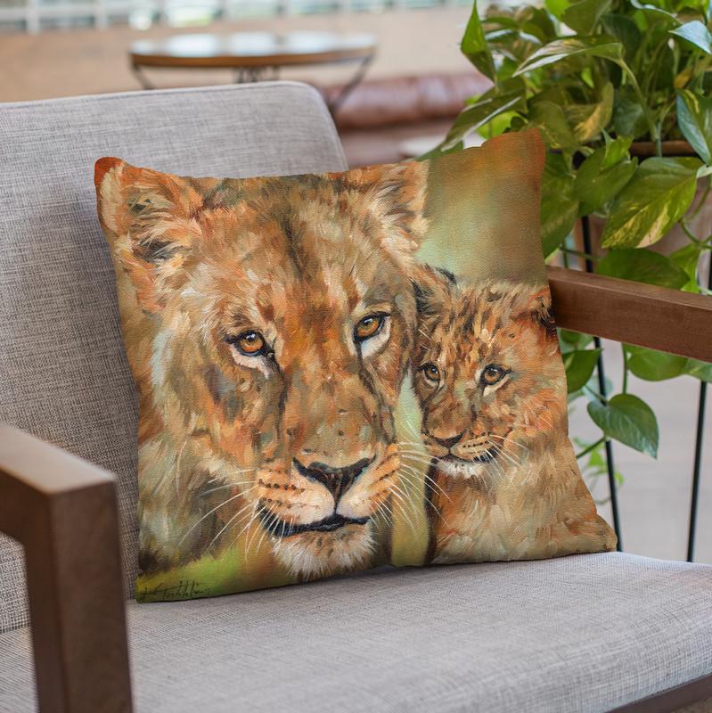 Lioness And Cub Throw Pillow By David Stribbling