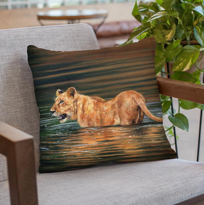 Lioness Water Throw Pillow By David Stribbling