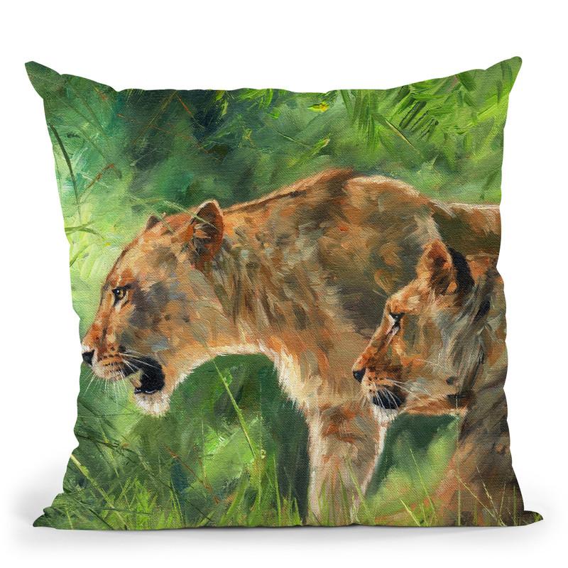 Lionesses Throw Pillow By David Stribbling
