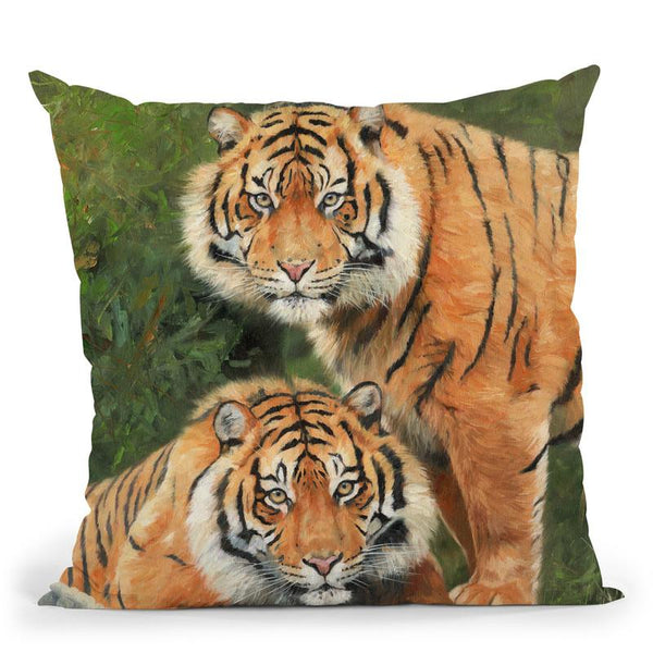 Pair Of Sumatran Tigers Throw Pillow By David Stribbling