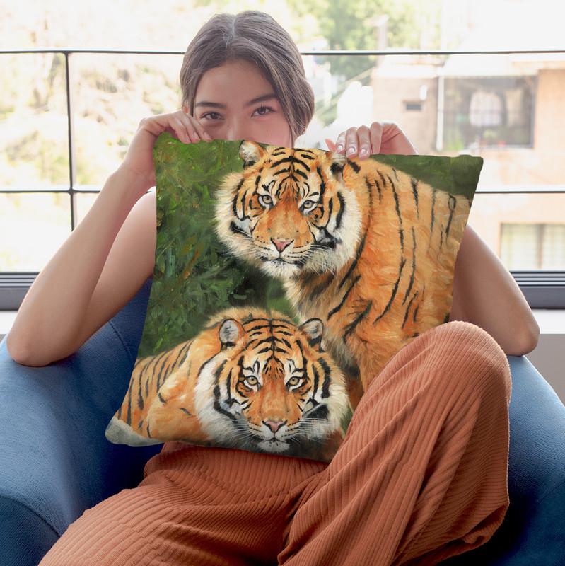 Pair Of Sumatran Tigers Throw Pillow By David Stribbling
