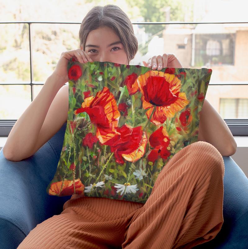 Poppies Throw Pillow By David Stribbling