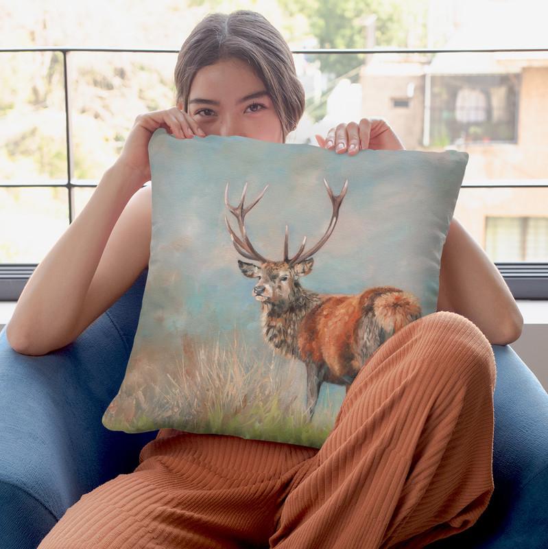 Red Deer I Throw Pillow By David Stribbling