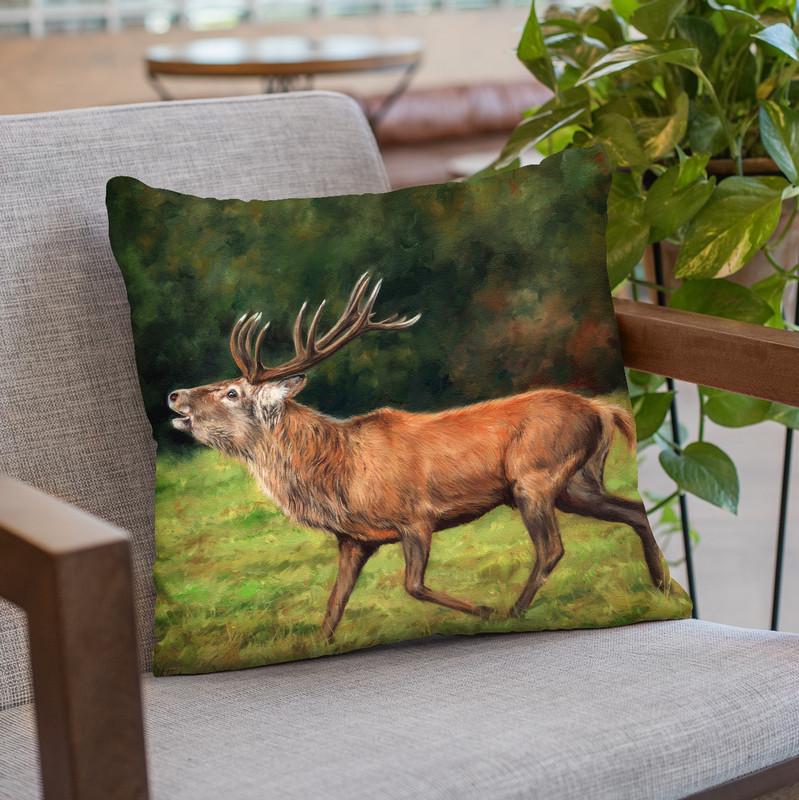 Red Deer Running Throw Pillow By David Stribbling