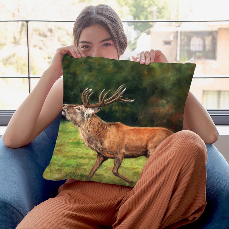Red Deer Running Throw Pillow By David Stribbling